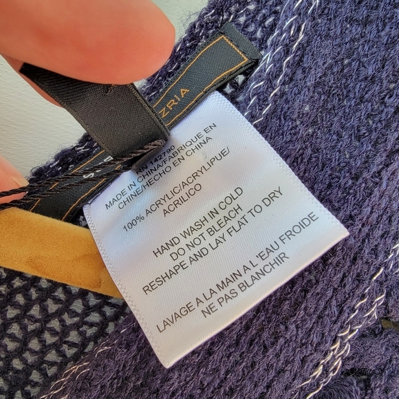 BCBGMaxAzria Navy Blue Silver Metallic New One Size Boho Longline Fringe Poncho - Picture 8 of 11